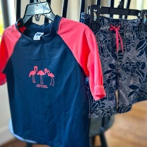 Janie and Jack Rash Guard 3/4 length shirt and Swim Trunks size 2T